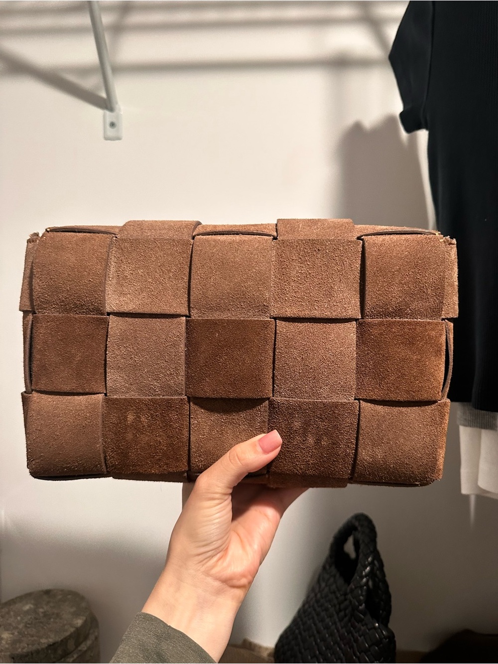 Woven Suede Clutch Bag in Brown